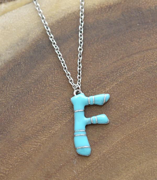 INITIAL JEWELRY :: NECKLACES | RINGS :: Wholesale Turquoise Epoxy Initial Pendant Necklace