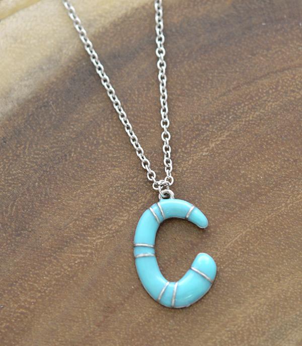 INITIAL JEWELRY :: NECKLACES | RINGS :: Wholesale Turquoise Epoxy Initial Pendant Necklace