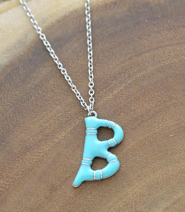 INITIAL JEWELRY :: NECKLACES | RINGS :: Wholesale Turquoise Epoxy Initial Pendant Necklace