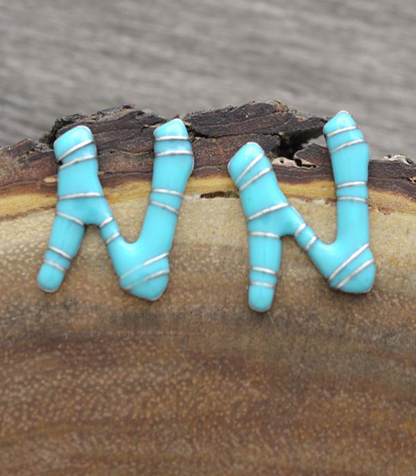 INITIAL JEWELRY :: BRACELETS | EARRINGS :: Wholesale Turquoise Epoxy Initial Earrings