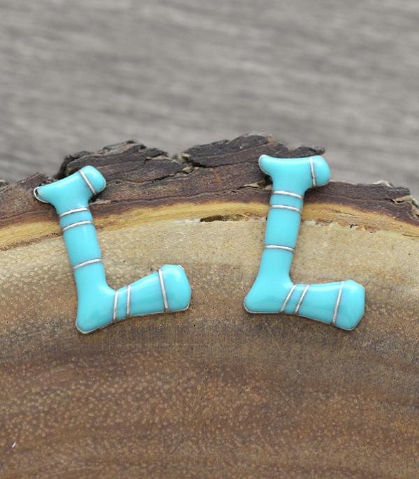 INITIAL JEWELRY :: BRACELETS | EARRINGS :: Wholesale Turquoise Epoxy Initial Earrings