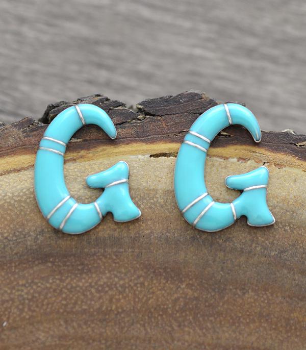 INITIAL JEWELRY :: BRACELETS | EARRINGS :: Wholesale Turquoise Epoxy Initial Earrings