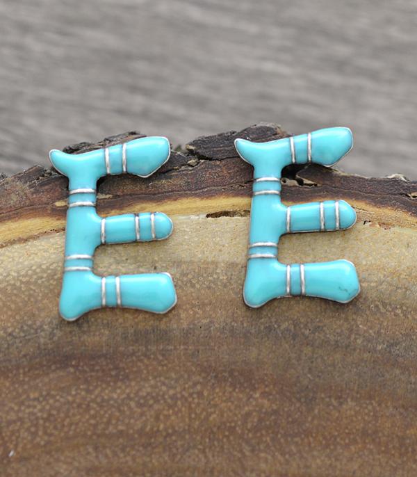 INITIAL JEWELRY :: BRACELETS | EARRINGS :: Wholesale Turquoise Epoxy Initial Earrings