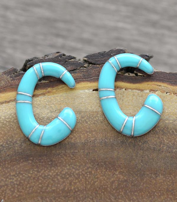 INITIAL JEWELRY :: BRACELETS | EARRINGS :: Wholesale Turquoise Epoxy Initial Earrings