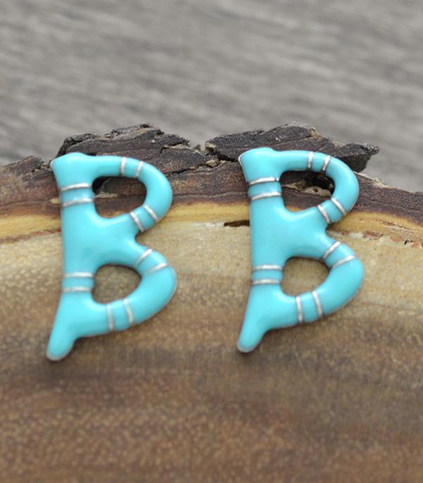 INITIAL JEWELRY :: BRACELETS | EARRINGS :: Wholesale Turquoise Epoxy Initial Earrings