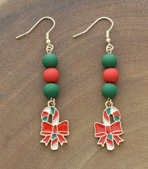 New Arrival :: Wholesale Christmas Candy Cane Dangle Earrings