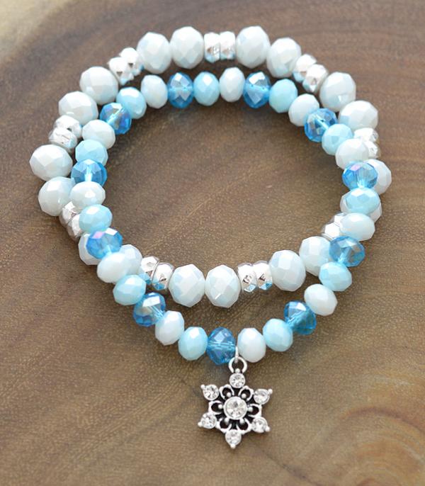 <font color=black>SALE ITEMS</font> :: JEWELRY :: Bracelets :: Wholesale Snowflake Charm Beaded Bracelet Set