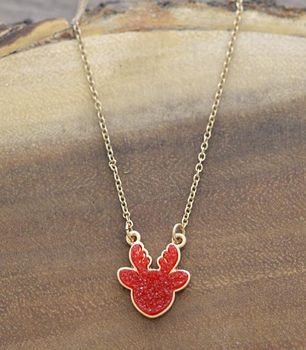 <font color=black>SALE ITEMS</font> :: JEWELRY :: Necklaces :: Wholesale Druzy Reindeer Pendant Necklace
