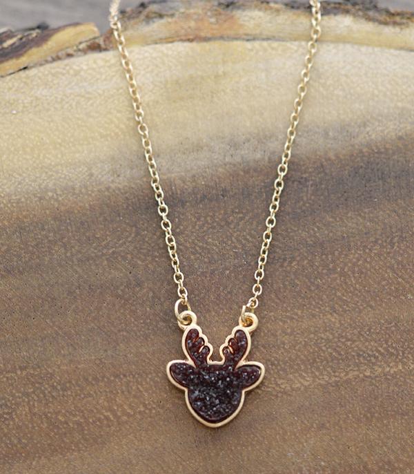 <font color=black>SALE ITEMS</font> :: JEWELRY :: Necklaces :: Wholesale Druzy Reindeer Pendant Necklace