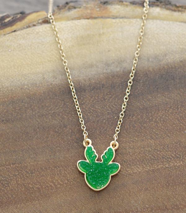 <font color=GREEN>HOLIDAYS</font> :: Wholesale Druzy Reindeer Pendant Necklace