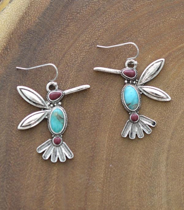 New Arrival :: Wholesale Turquoise Semi Stone Hummingbird Earring