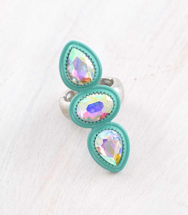 RINGS :: Wholesale Iridescent Glass Stone Stretch Ring