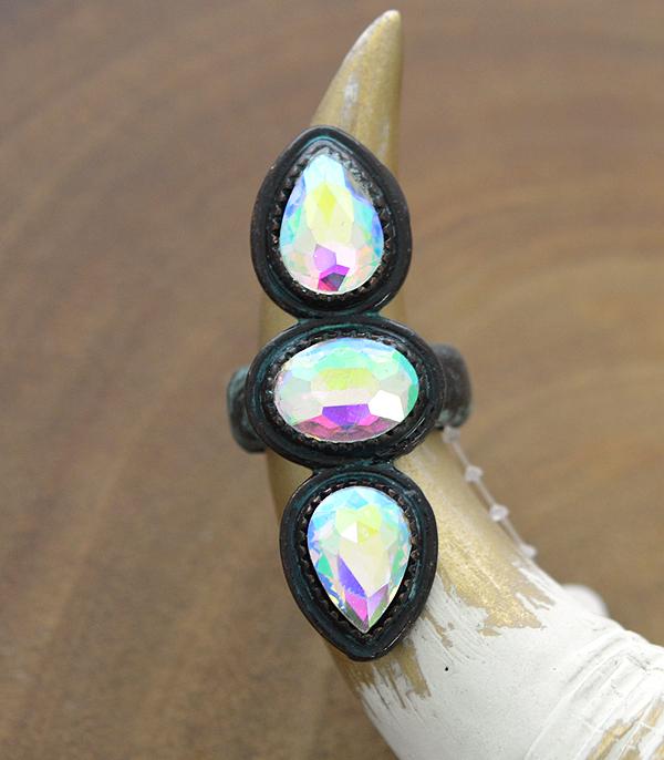 RINGS :: Wholesale Iridescent Glass Stone Stretch Ring