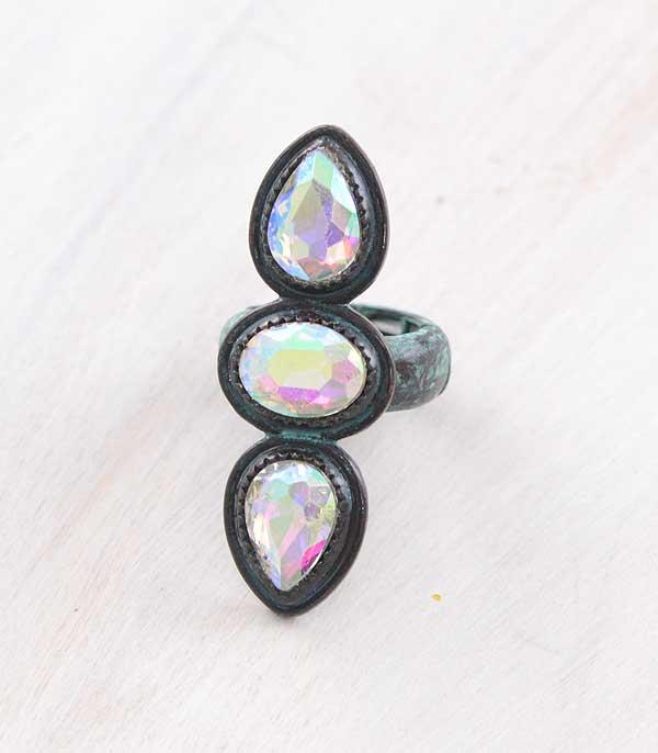 RINGS :: Wholesale Iridescent Glass Stone Stretch Ring