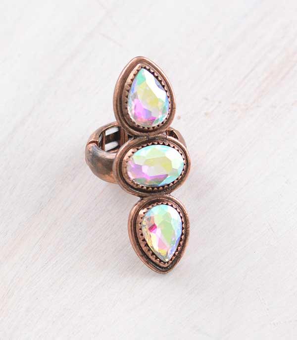 RINGS :: Wholesale Iridescent Glass Stone Stretch Ring