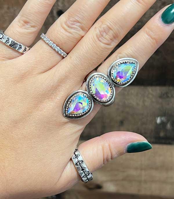 RINGS :: Wholesale Iridescent Glass Stone Stretch Ring