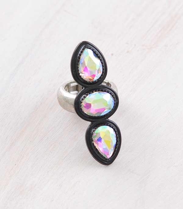 RINGS :: Wholesale Iridescent Glass Stone Stretch Ring