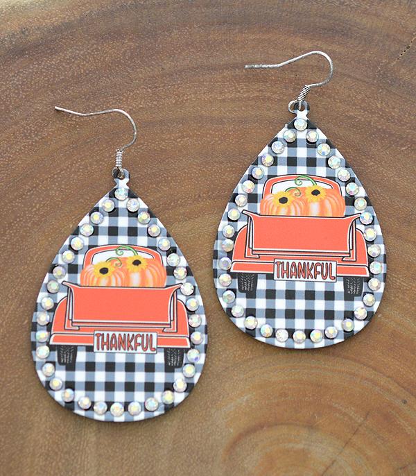 <font color=GREEN>HOLIDAYS</font> :: Wholesale Thankful Truck Teardrop Earrings