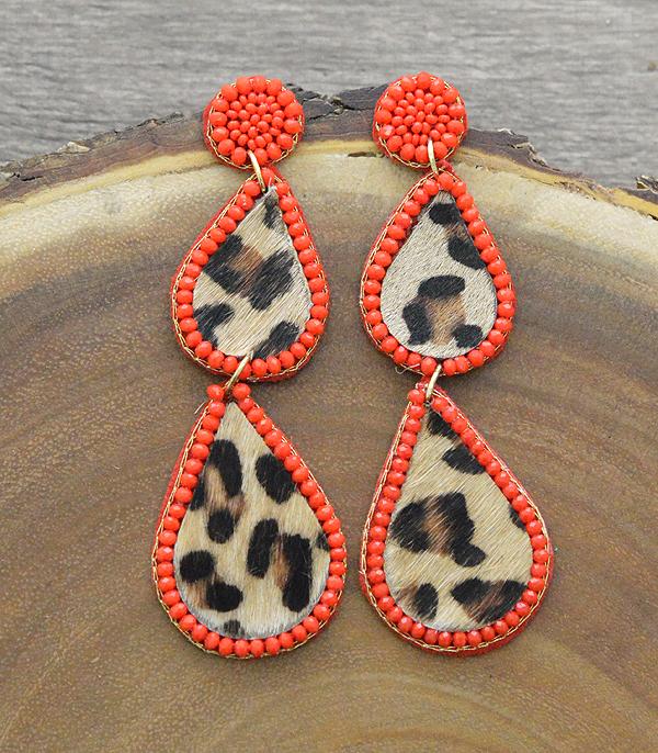 <font color=black>SALE ITEMS</font> :: JEWELRY :: Earrings :: Wholesale Leopard Print Seed Bead Drop Earrings