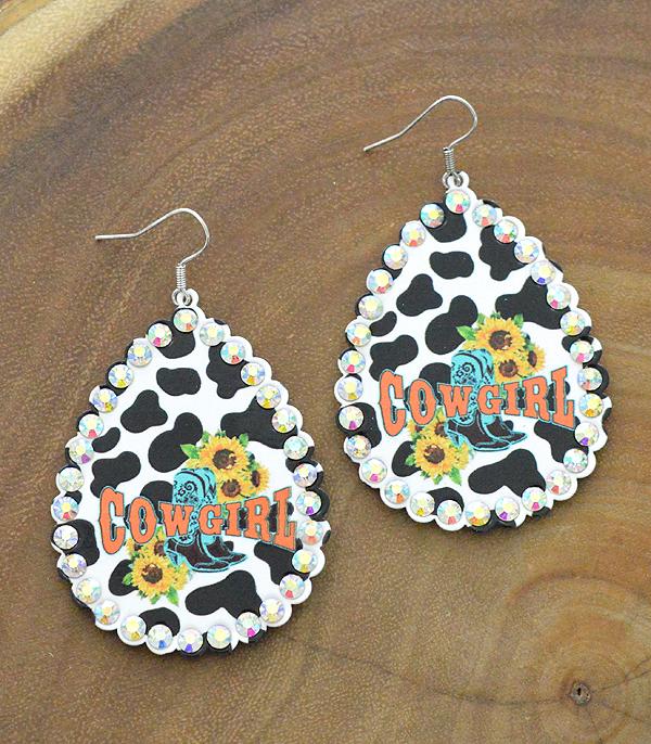 EARRINGS :: WESTERN HOOK EARRINGS :: Wholesale Cowgirl Boots Stone Teardrop Earrings