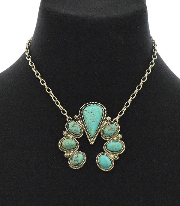 New Arrival :: Wholesale Turquoise Stone Squash Blossom Necklace