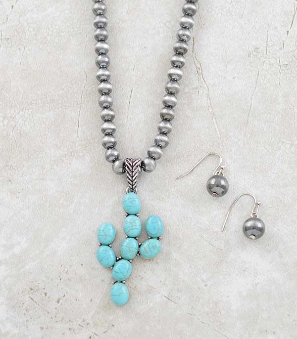 <font color=black>SALE ITEMS</font> :: JEWELRY :: Necklaces :: Wholesale Tipi Western Turquoise Cactus Necklace