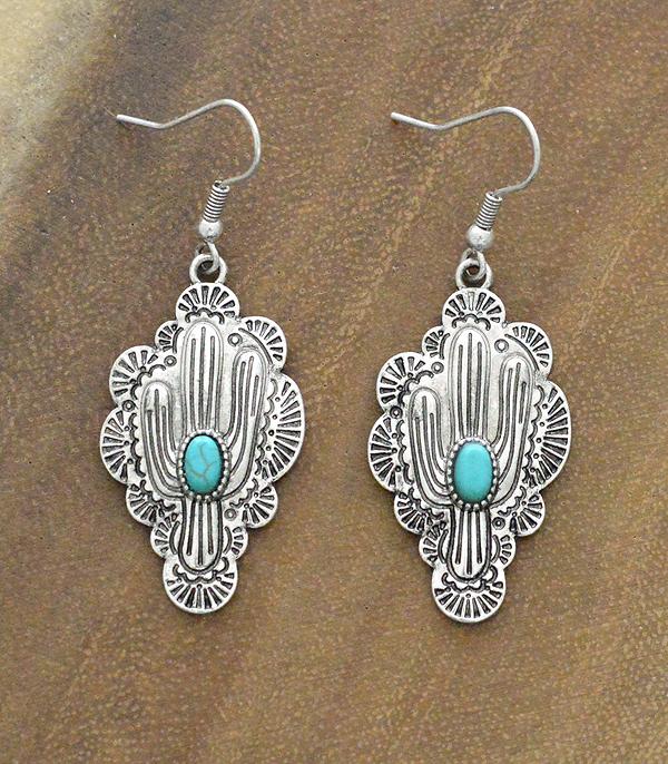 New Arrival :: Wholesale Western Turquoise Cactus Earrings