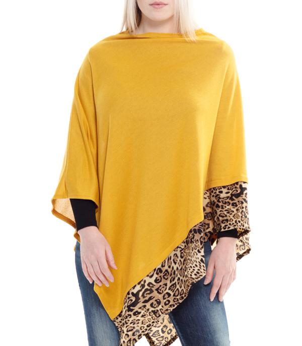 New Arrival :: Wholesale Leopard Trim Light Weight Poncho