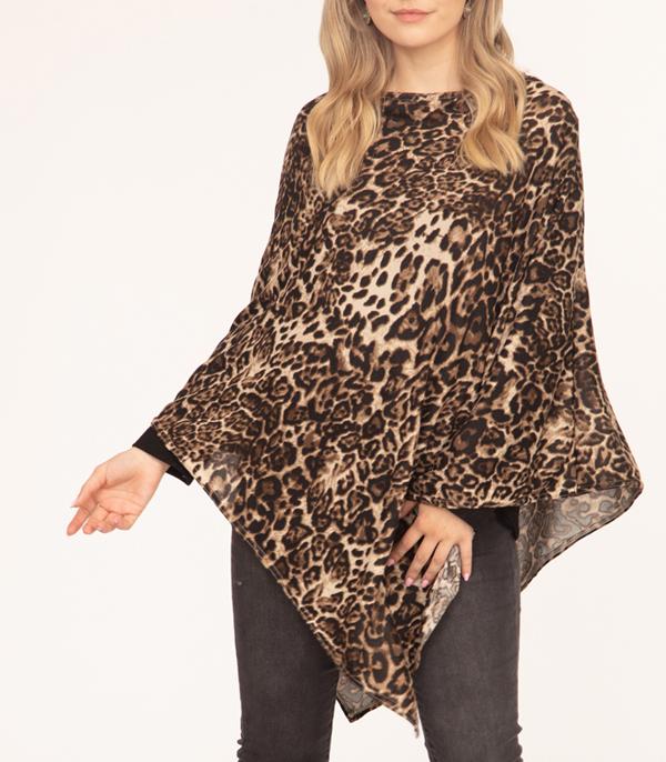 <font color=RED>PONCHOS SALE</font> :: Wholesale Leopard Print Light Weight Poncho