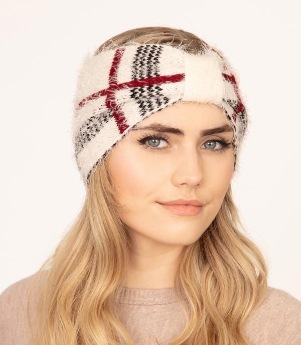 <font color=black>SALE ITEMS</font> :: HAT | HAIR ACCESSORIES :: Wholesale Soft Fuzzy Plaid Print Winter Headwrap