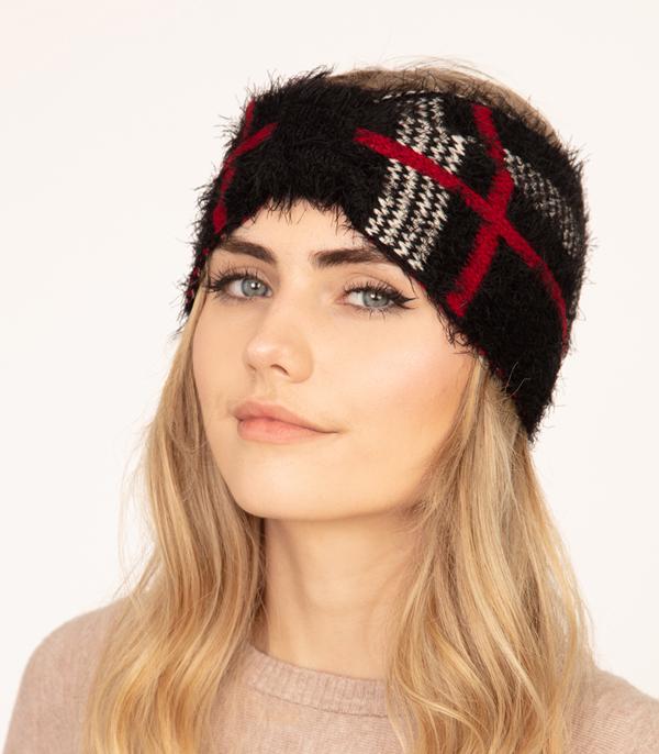 <font color=black>SALE ITEMS</font> :: HAT | HAIR ACCESSORIES :: Wholesale Soft Fuzzy Plaid Print Winter Headwrap