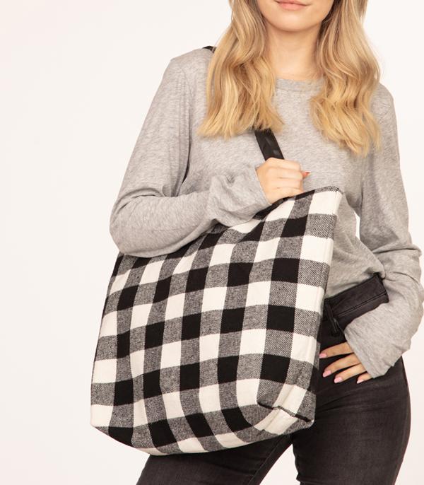 <font color=black>SALE ITEMS</font> :: HANDBAGS | TRAVEL :: Wholesale Buffalo Plaid Print Zipper Tote Bag
