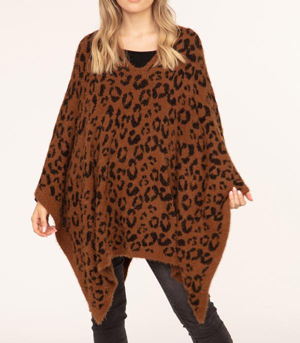 <font color=RED>PONCHOS SALE</font> :: Wholesale Soft Fuzzy Leopard Print  Winter Poncho 
