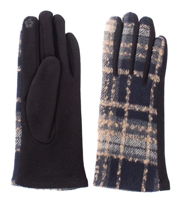 GLOVES :: Wholesale Plaid Smart Touch Winter Gloves