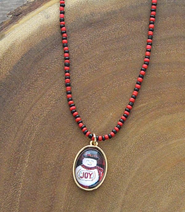 <font color=black>SALE ITEMS</font> :: JEWELRY :: Necklaces :: Wholesale Christmas Snowman Seed Bead Necklace