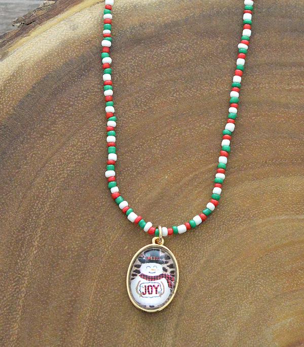 <font color=black>SALE ITEMS</font> :: JEWELRY :: Necklaces :: Wholesale Christmas Snowman Seed Bead Necklace