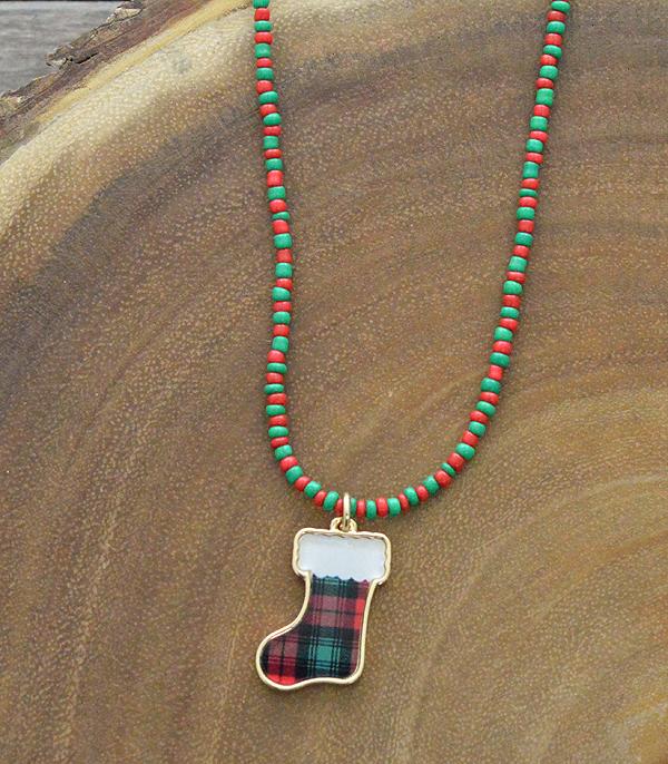 <font color=black>SALE ITEMS</font> :: JEWELRY :: Necklaces :: Wholesale Christmas Stocking Seed Bead Necklace