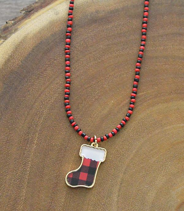 <font color=black>SALE ITEMS</font> :: JEWELRY :: Necklaces :: Wholesale Christmas Stocking Seed Bead Necklace