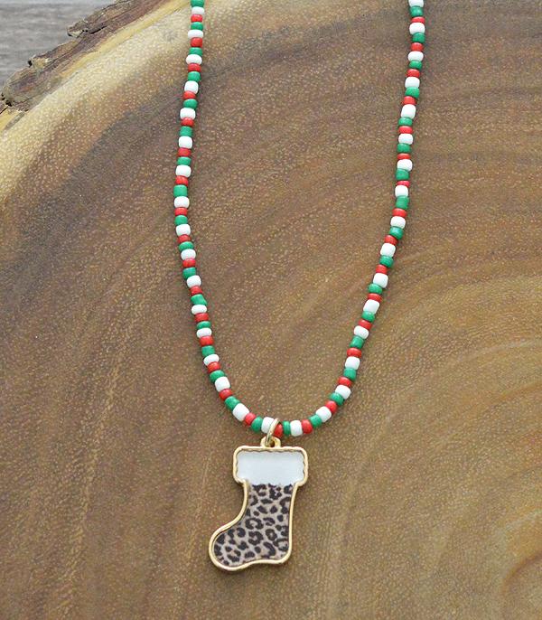 <font color=black>SALE ITEMS</font> :: JEWELRY :: Necklaces :: Wholesale Christmas Stocking Seed Bead Necklace