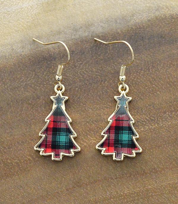 New Arrival :: Wholesale Christmas Tree Plaid Dangle Earrings