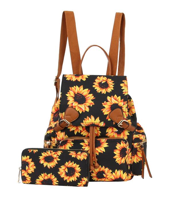 New Arrival :: Wholesale Sunflower Print Backpack Wallet Set