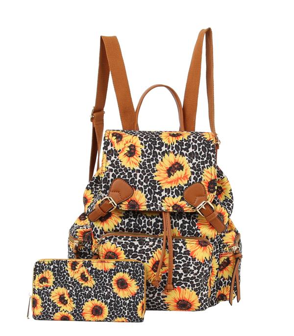 New Arrival :: Wholesale Sunflower Leopard Backpack Wallet Set