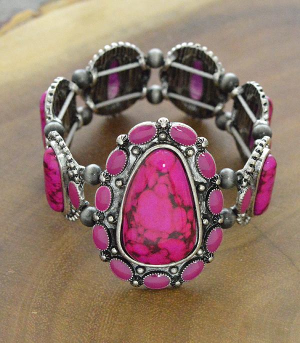 <font color=#FF6EC7>PINK COWGIRL</font> :: Wholesale Western Semi Stone Chunky Bracelet