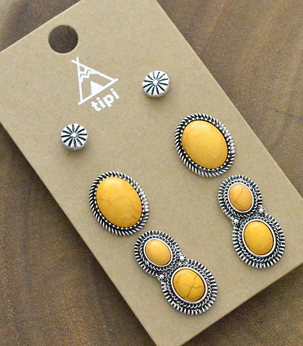 New Arrival :: Wholesale Tipi 3PC Turquoise Concho Post Earrings