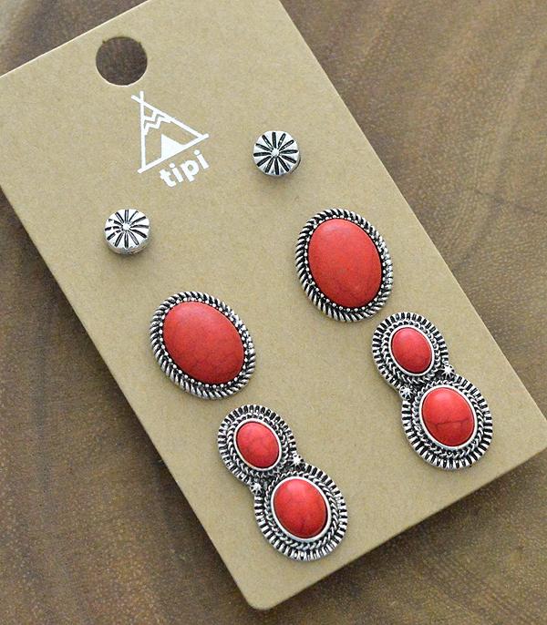 New Arrival :: Wholesale Tipi 3PC Turquoise Concho Post Earrings
