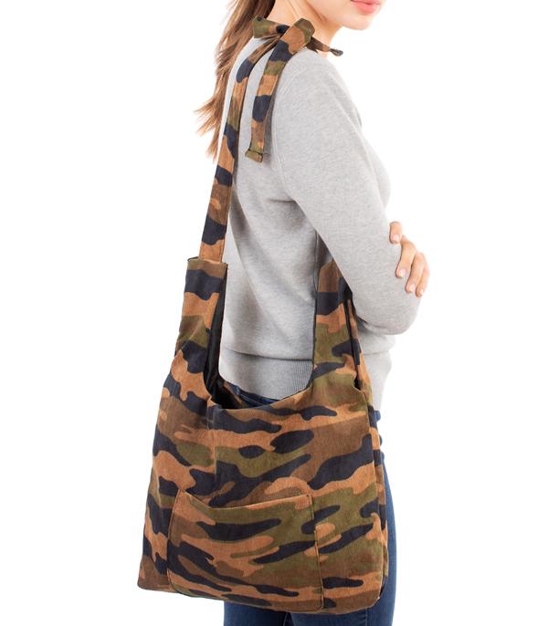 HANDBAGS :: FASHION :: Wholesale Corduroy Camo Print Crossbody Bag