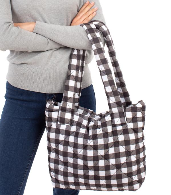 HANDBAGS :: FASHION :: Wholesale Buffalo Plaid Padded Tote Bag