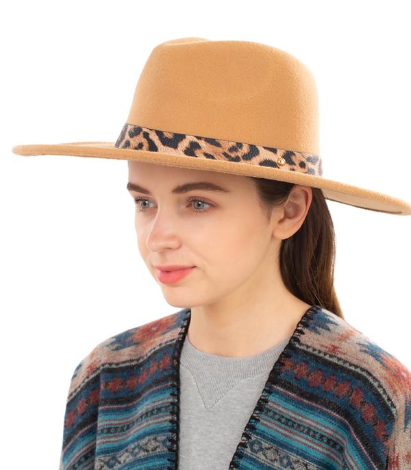 New Arrival :: Wholesale Leopard Trim Wool Blend Rancher Hat