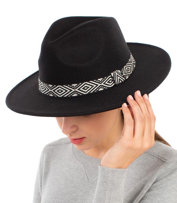 New Arrival :: Wholesale Aztec Trim Wool Like Rancher Hat