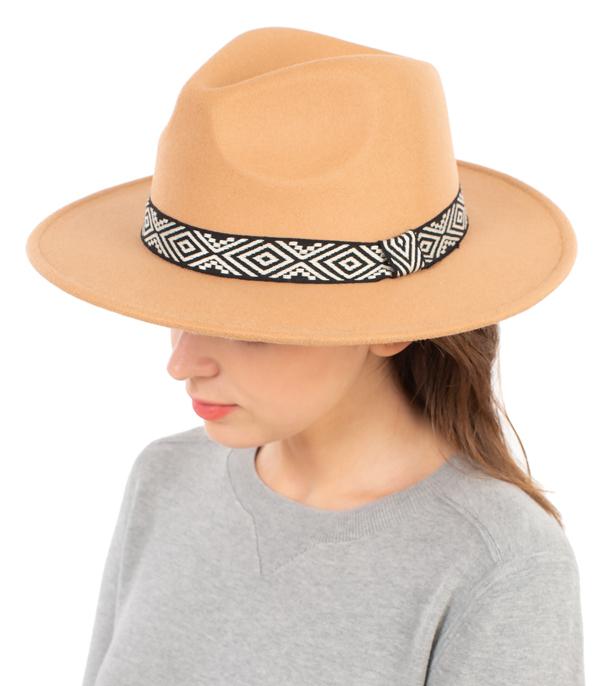 New Arrival :: Wholesale Aztec Trim Wool Like Rancher Hat
